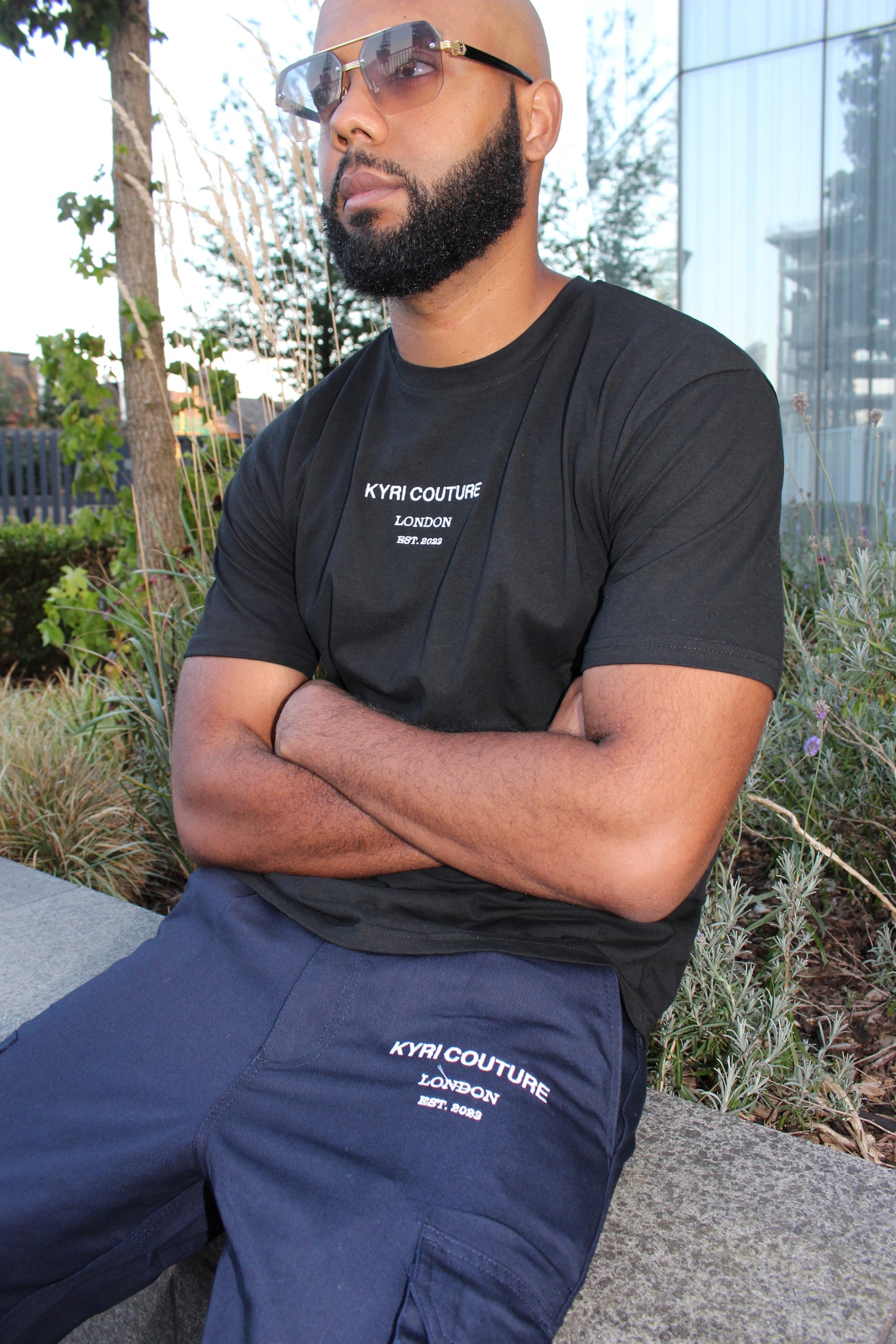 Black T-shirt with White Embroidery