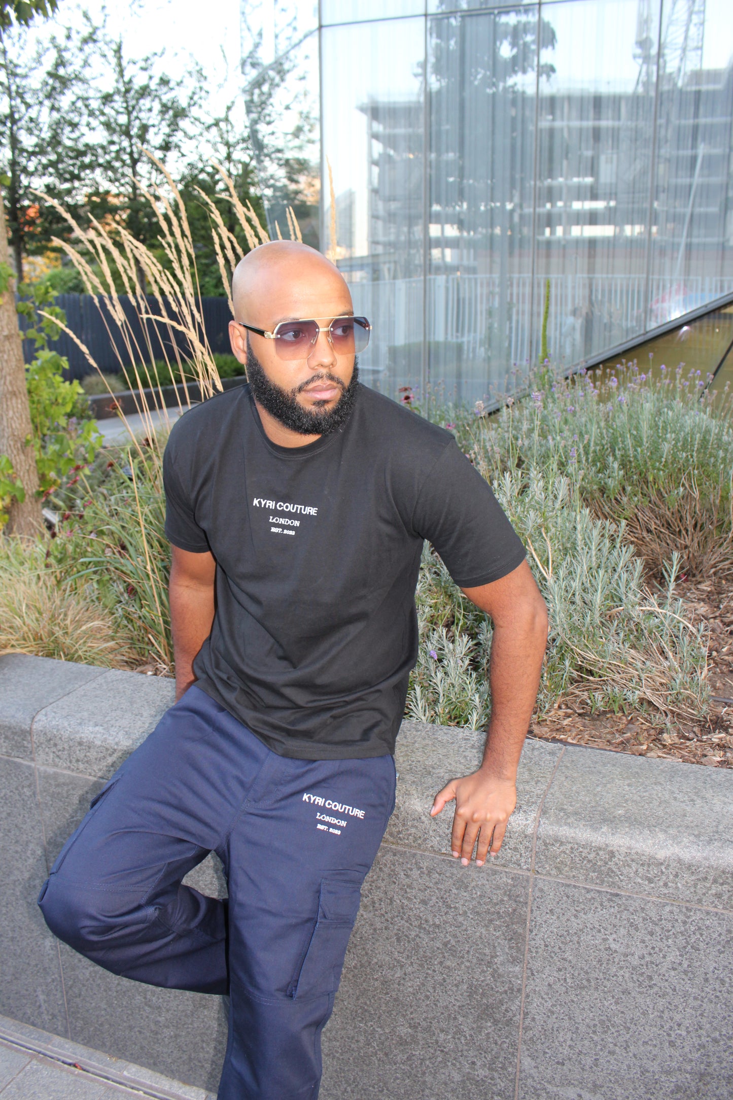 Black T-shirt with White Embroidery