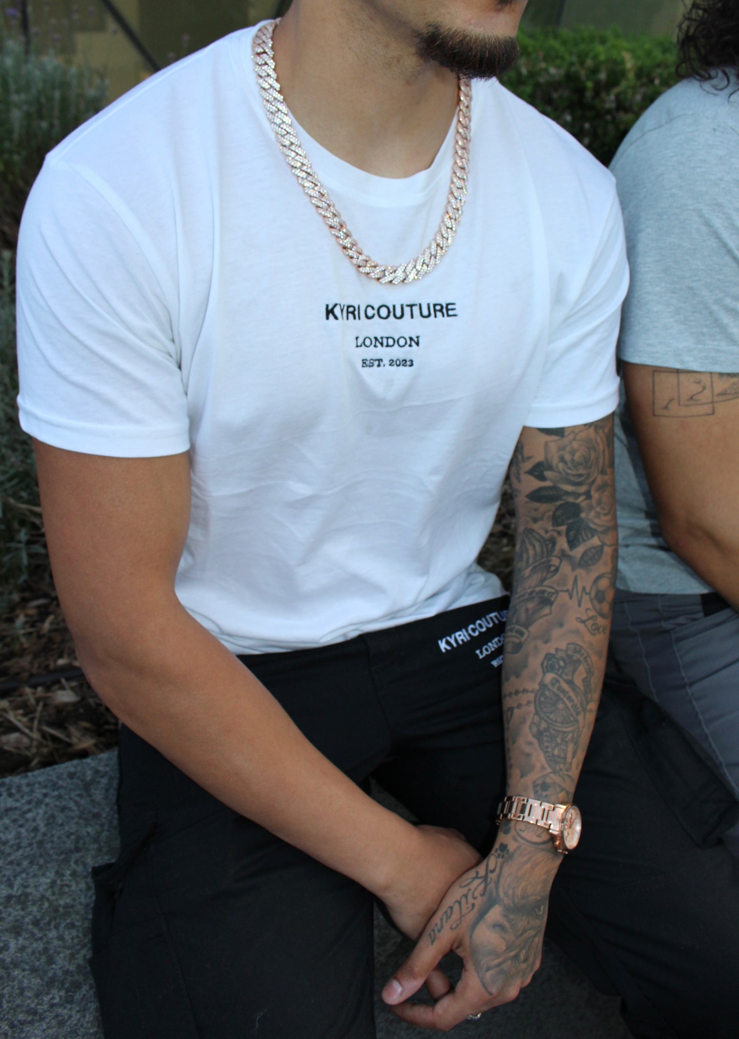 White T-shirt with Black Embroidery