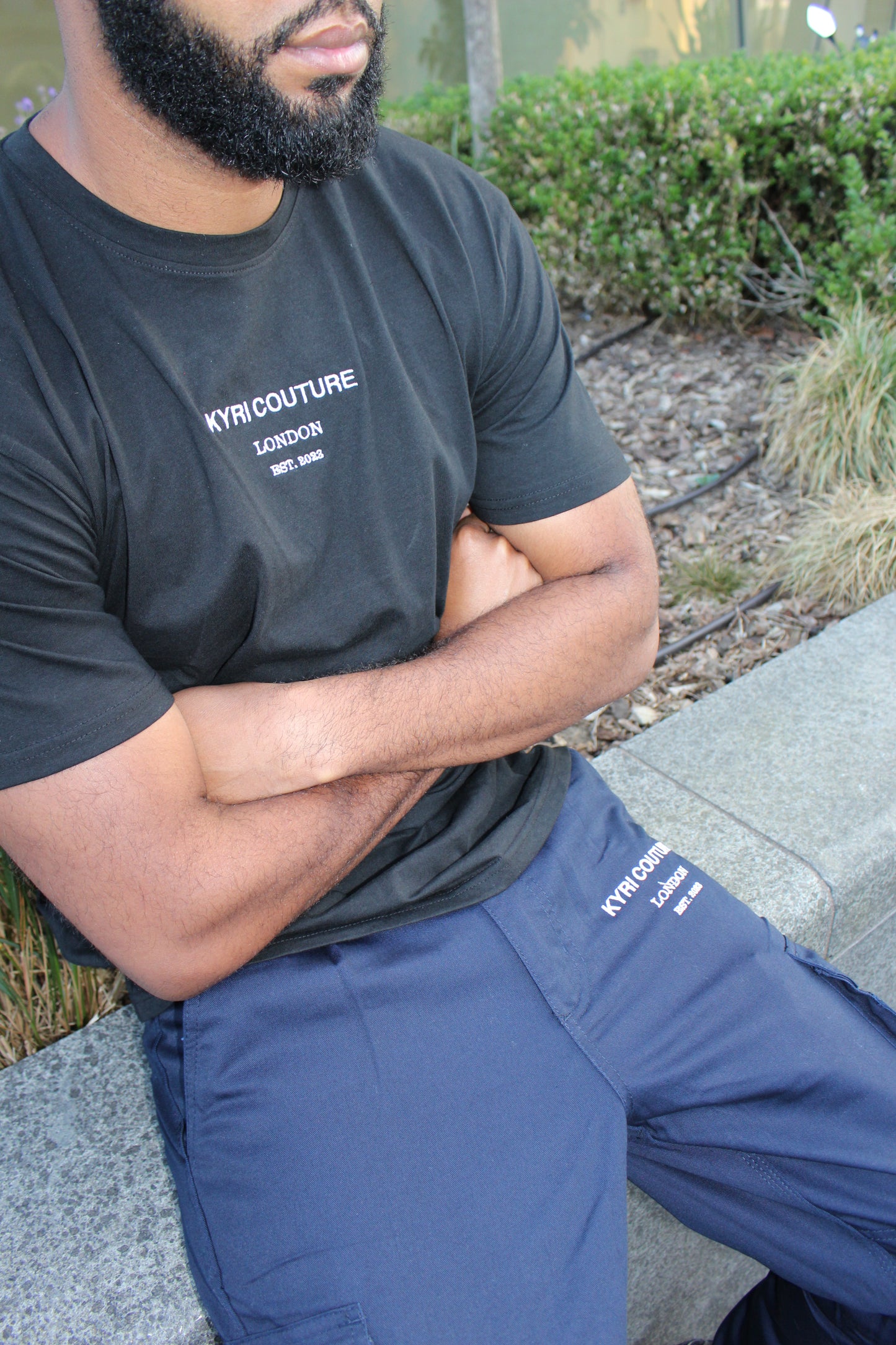 Black T-shirt with White Embroidery