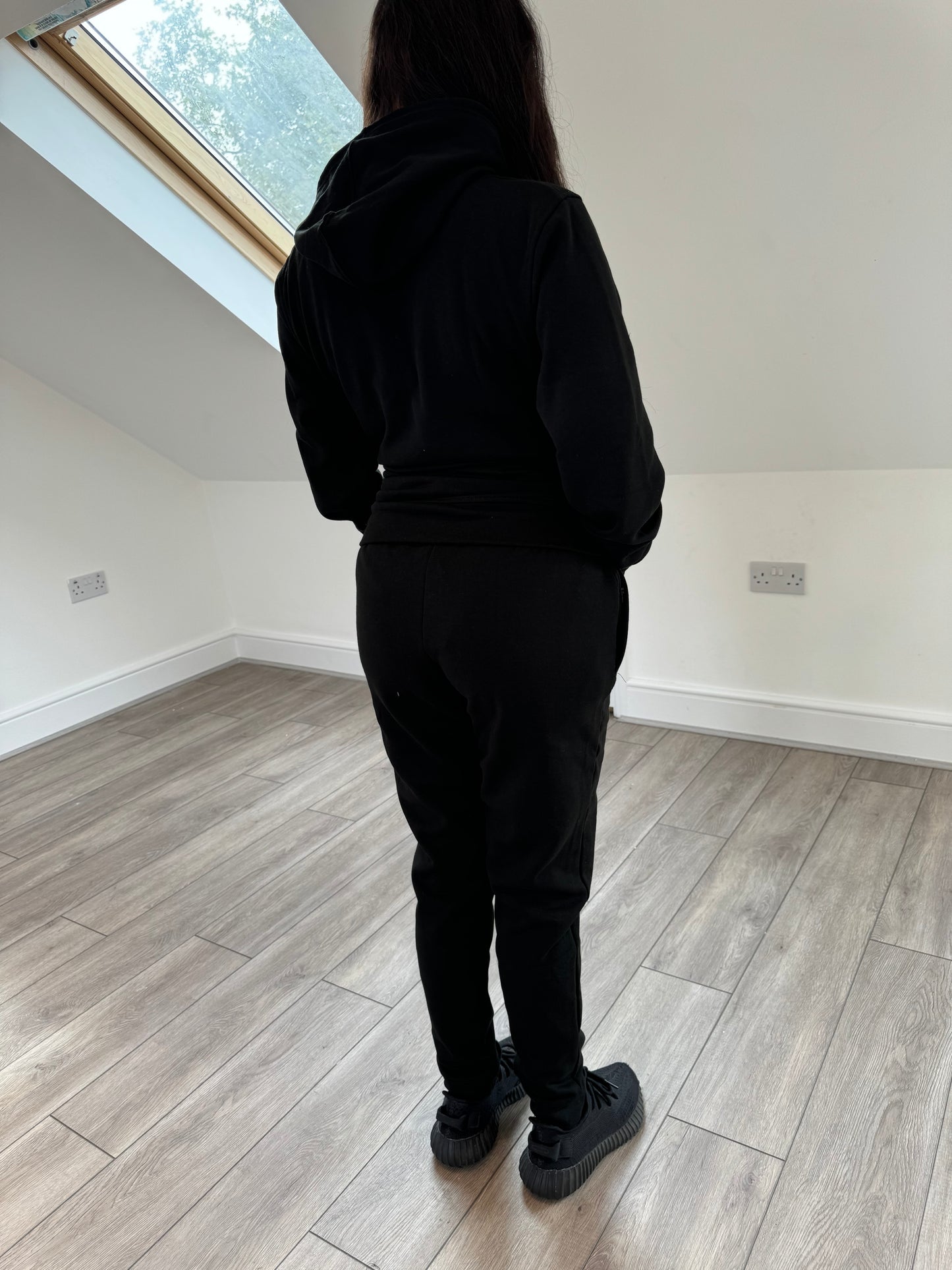 Midnight Black Cardigan/Joggers Tracksuit with White Embroidered Accents