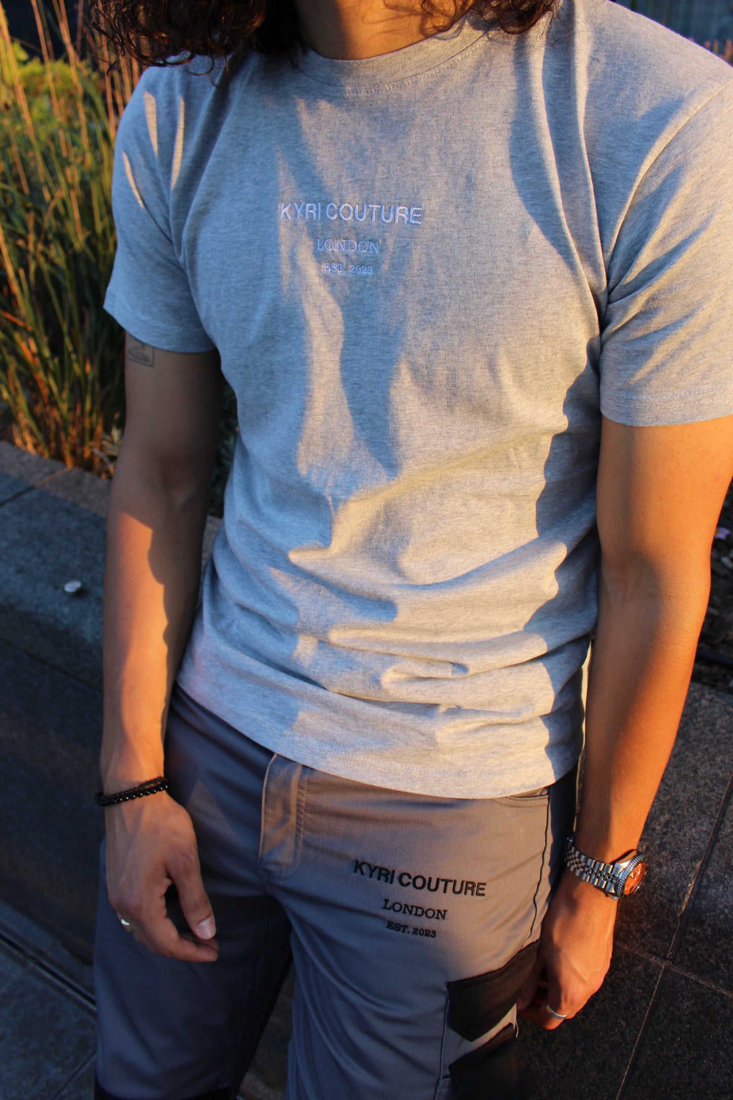 Grey T-shirt with White Embroidery