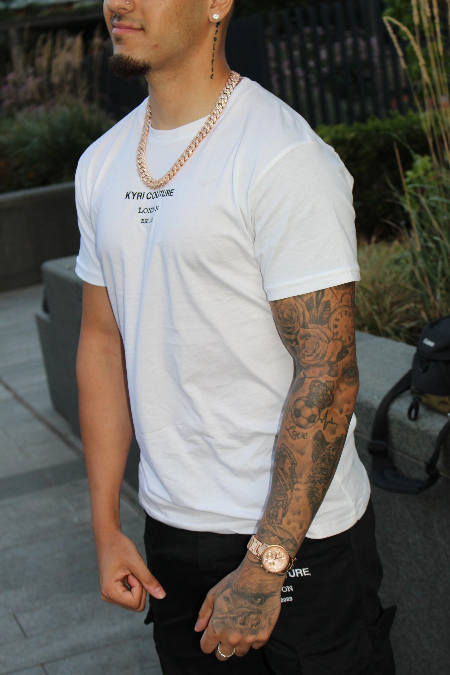 White T-shirt with Black Embroidery