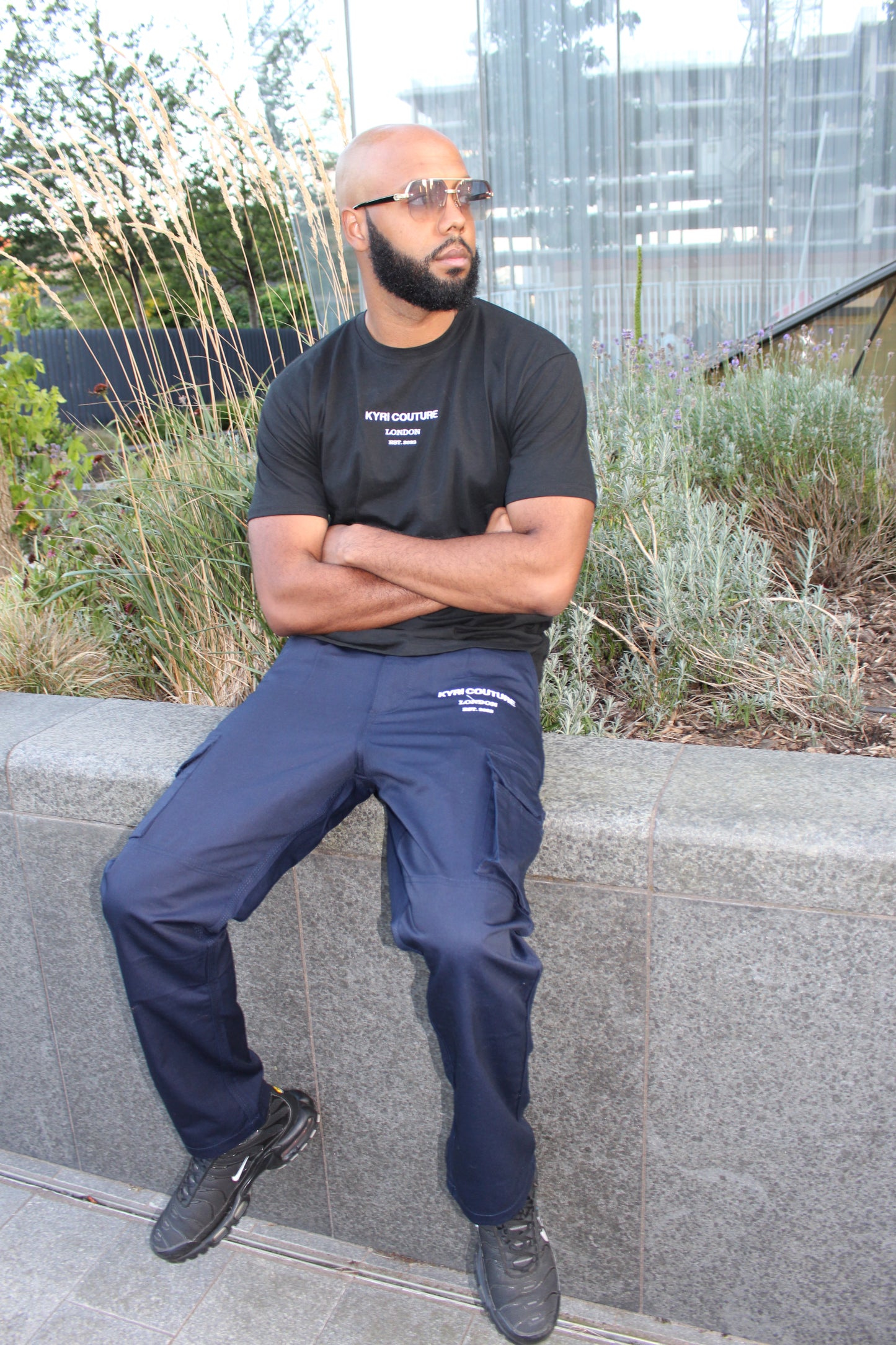 Black T-shirt with White Embroidery