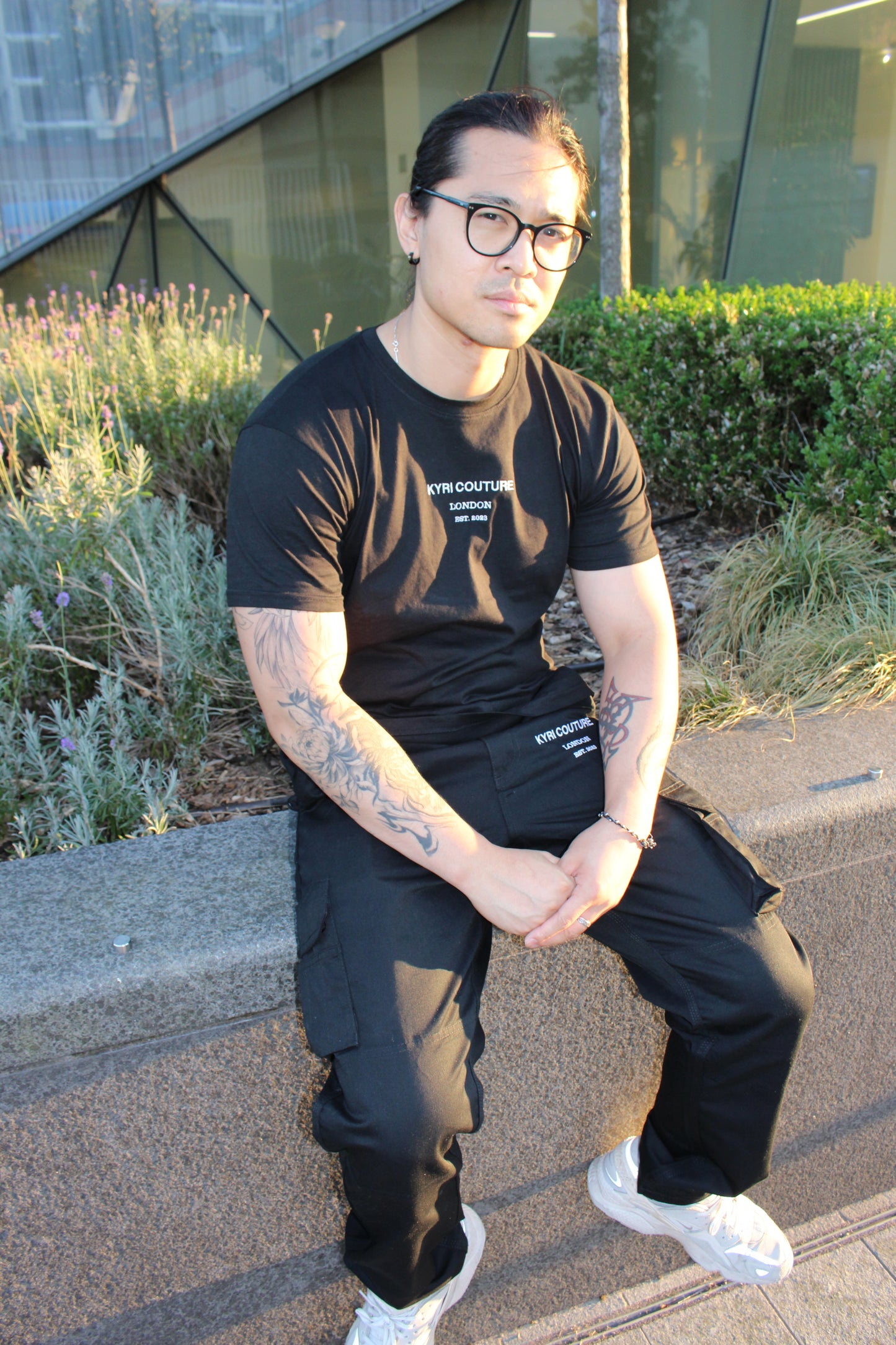 Black T-shirt with White Embroidery