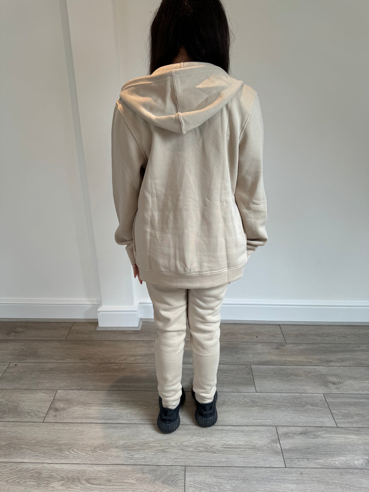 Stone Beige Cardigan/Joggers Tracksuit with White Embroidered Accents