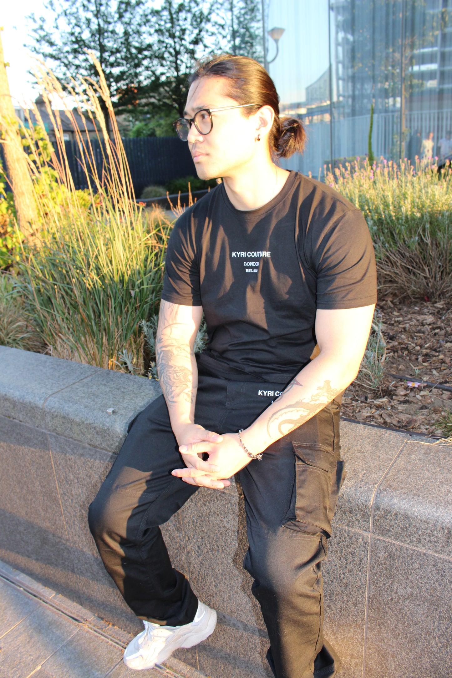 Black T-shirt with White Embroidery